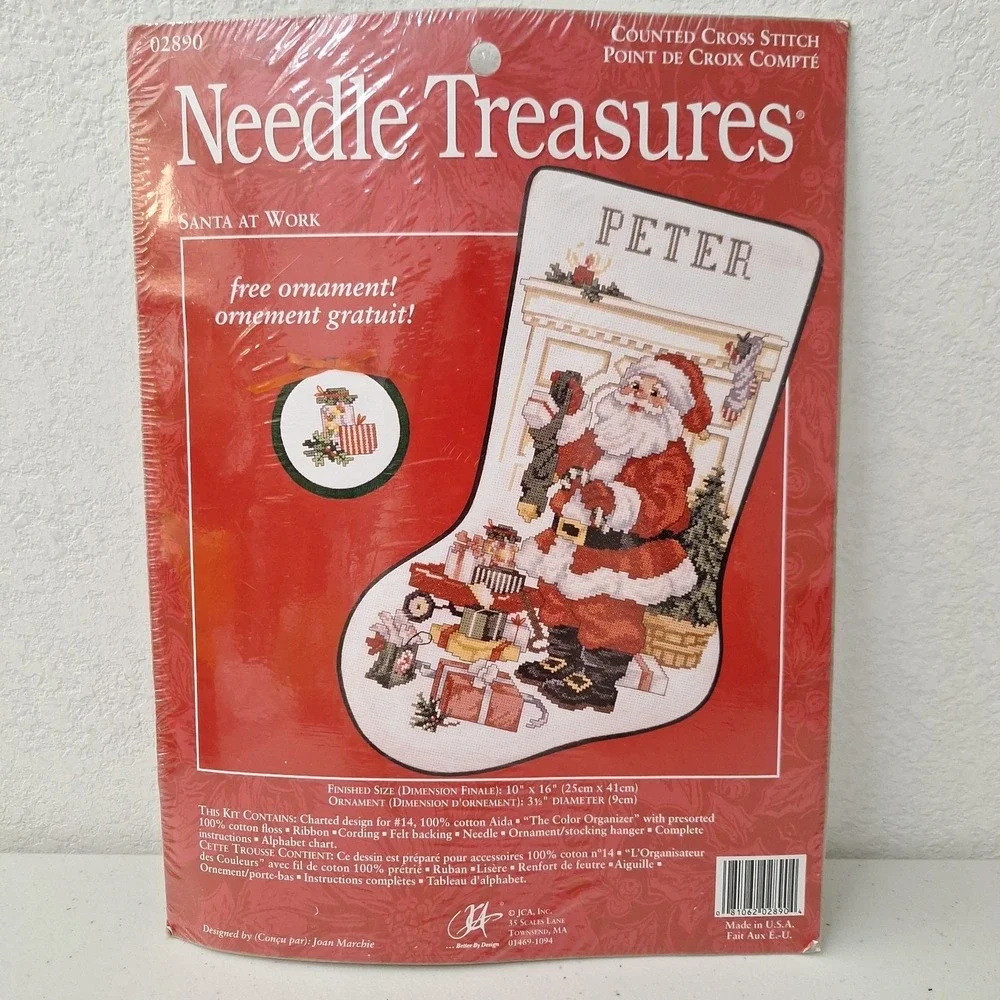 Needle Treasures SANTA AT WORK Cross Stitch Christmas Stocking Kit 02890